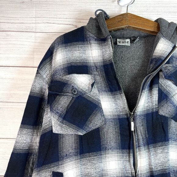 THC Los Angeles Blue White Plaid Flannel Sherpa Lined Jacket Size L Mens - Picture 3 of 10